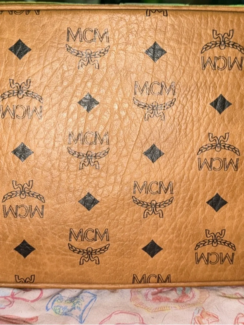 MCM Cognac Logo Visetos Tote with Gold Plate